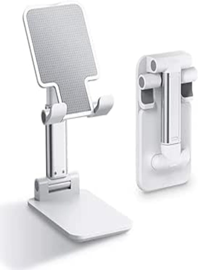 stand Foldable Angle and Height Adjustable Portable Desktop Stands for Mobile - White